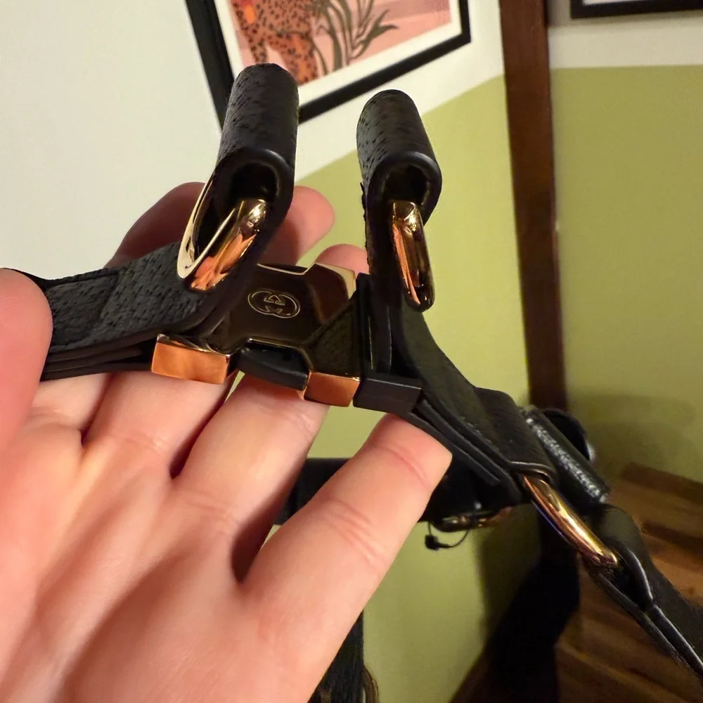 Gucci NWOT Demetra leather Black  Harness with Gold Accents